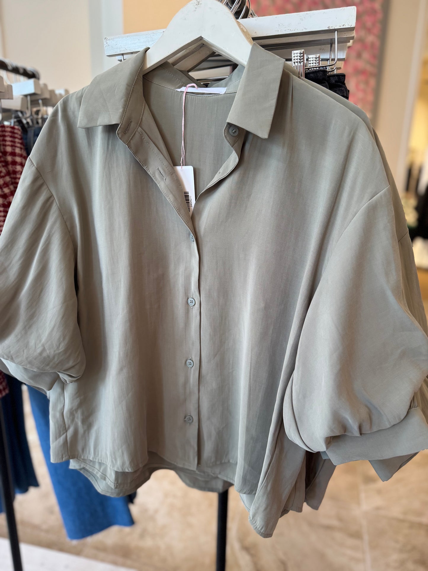 Cadence Button Down Top in Olive