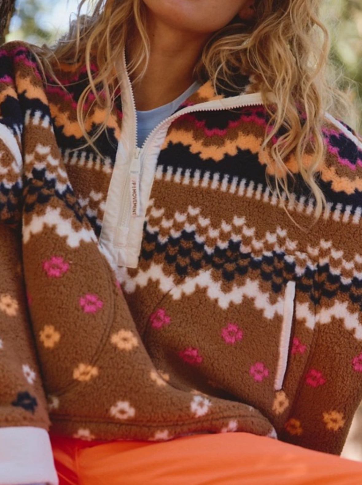 FP Movement Printed Mountain High 1/2 Zip Pullover in Isle Knit Twig Combo