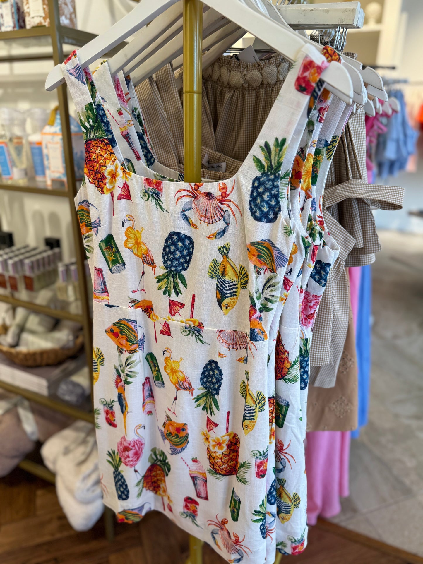 Moon River Square Neck Colorful Print Mini Dress