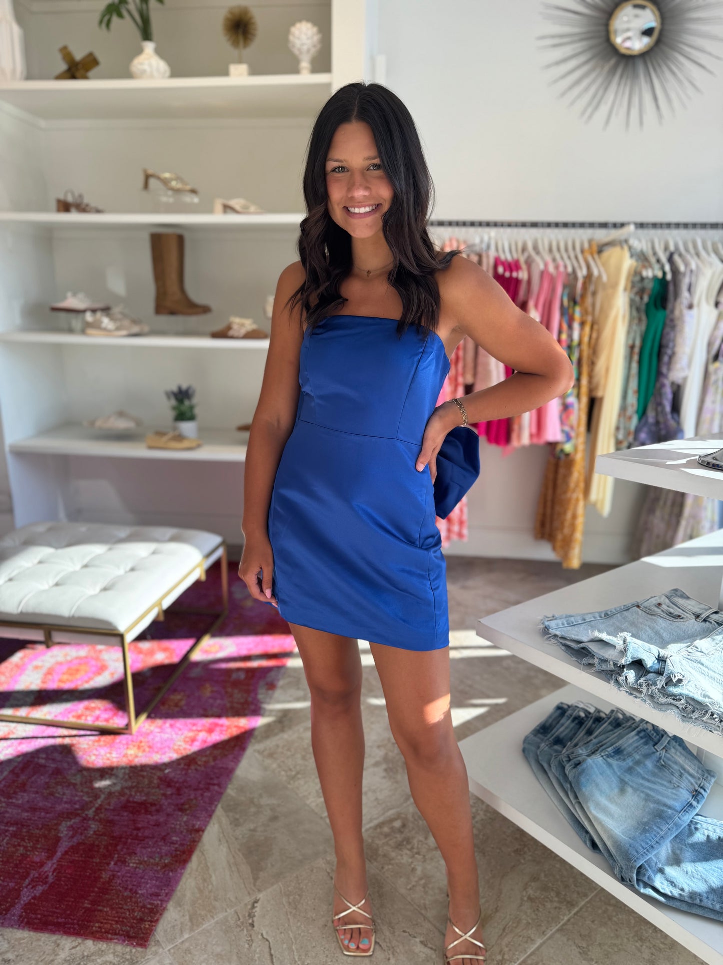 Melody Bow Back Tafetta Mini Dress in Royal Blue
