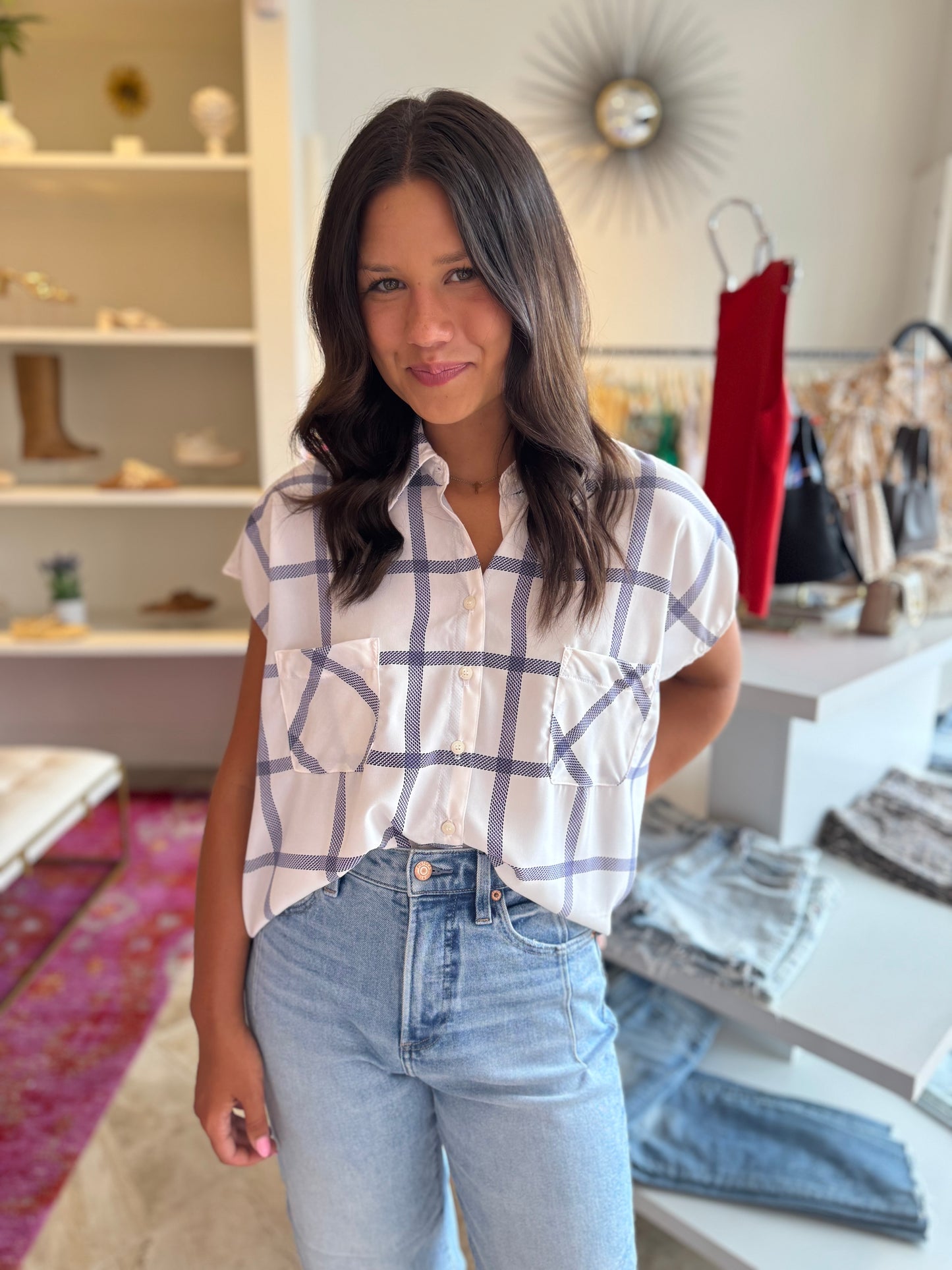Koch Spencer Top in Marine Plaid