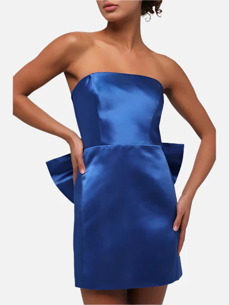 Melody Bow Back Tafetta Mini Dress in Royal Blue