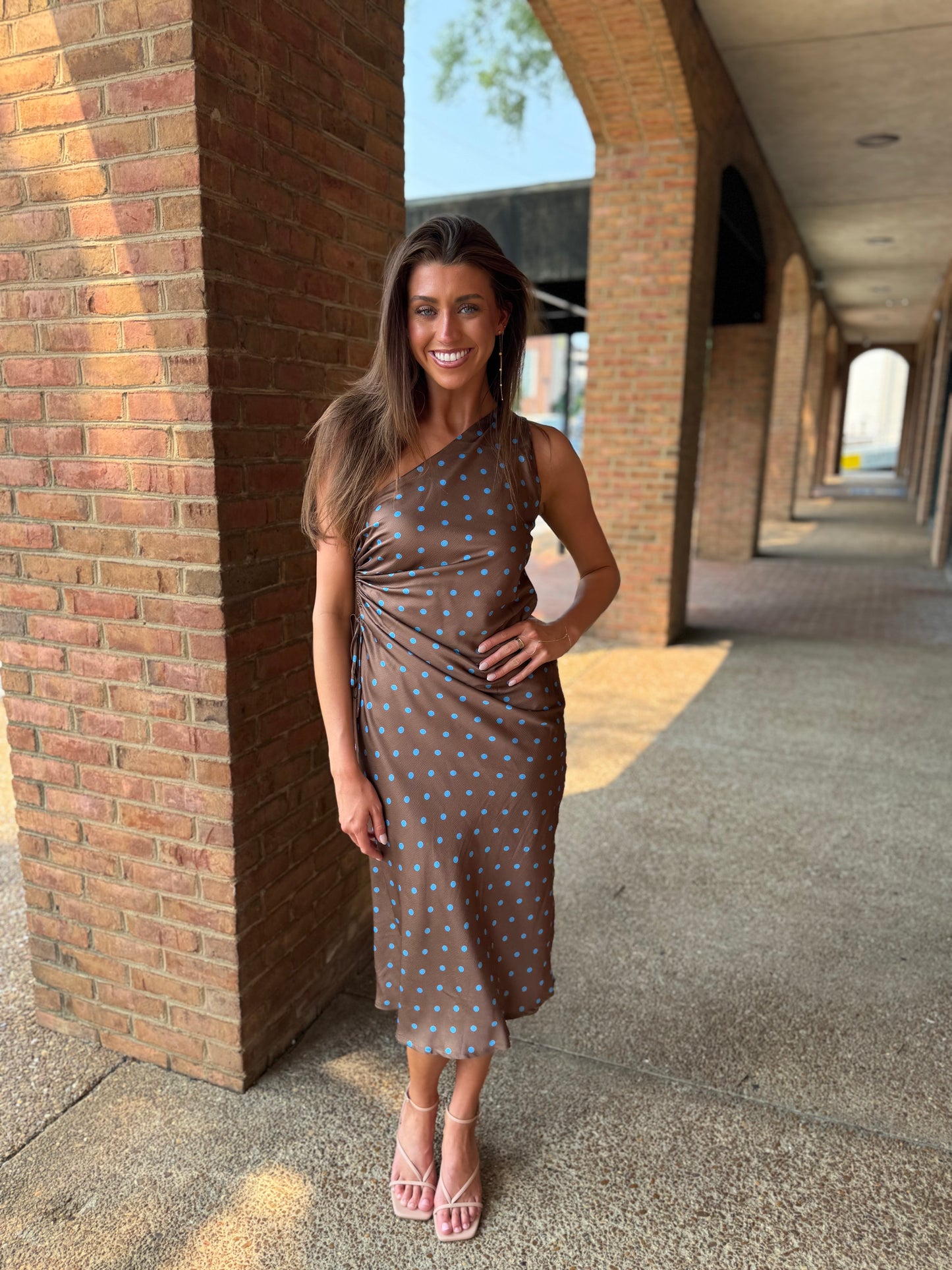 Theresa Polka Dot One Shoulder Maxi Dress