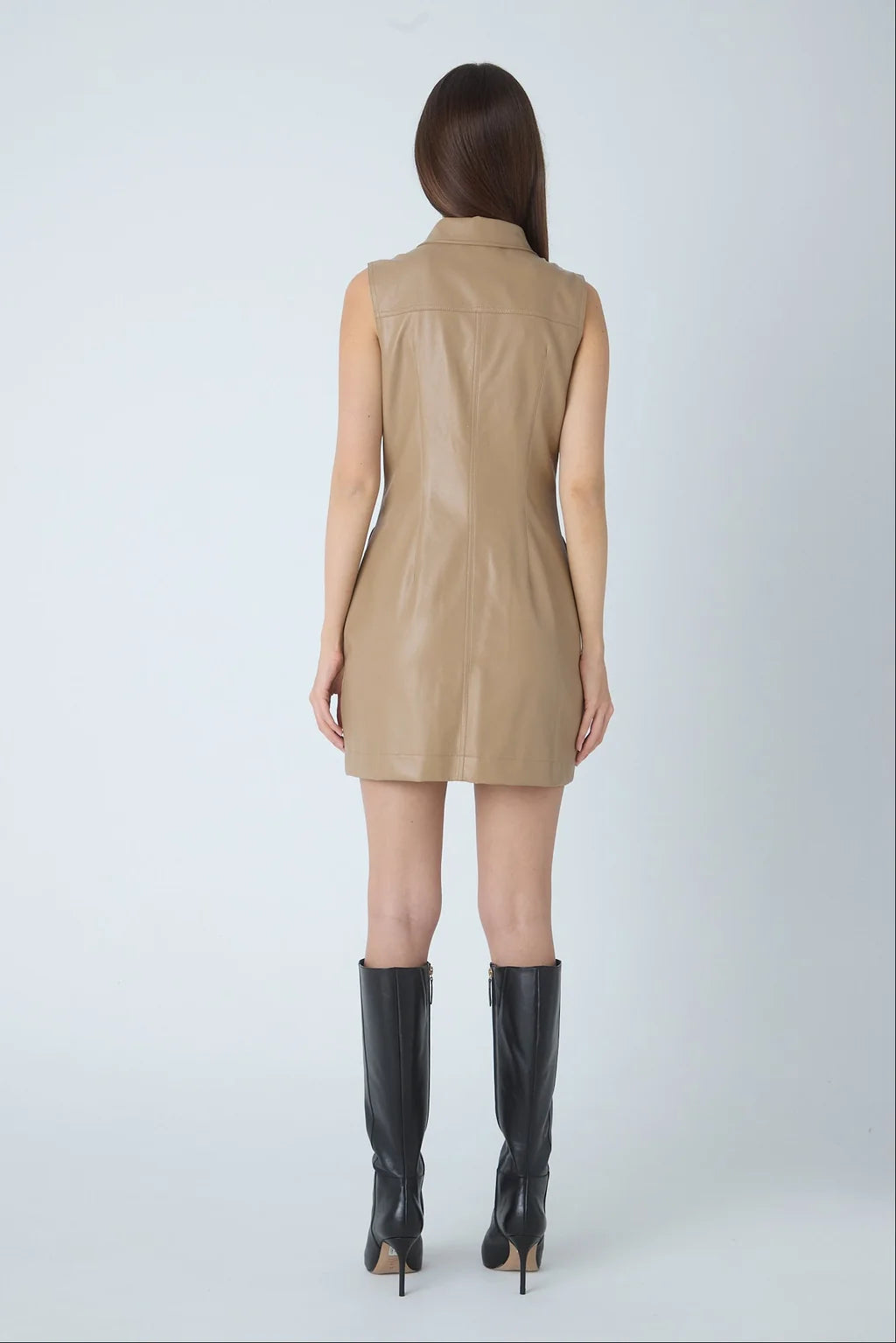 JS71 Shania Faux Leather Dress in Tan
