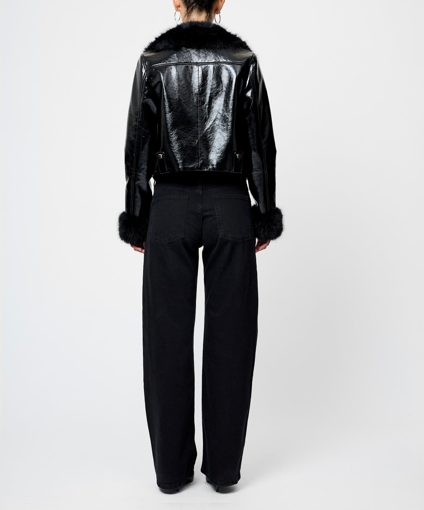 French Connection Camryn Crinkled Moto Jacket in Black