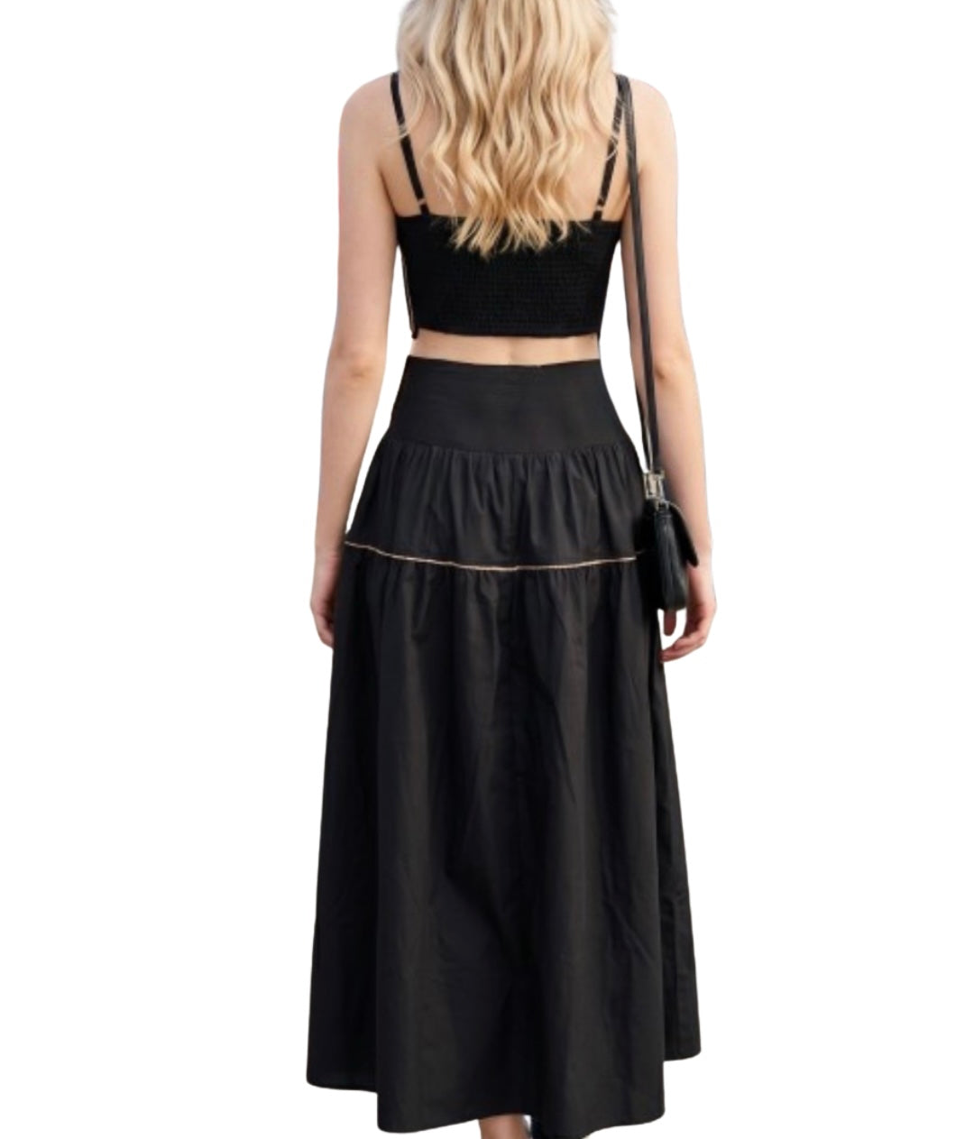 Posie Contrast Stitch Top & Skirt Set in Black Taupe