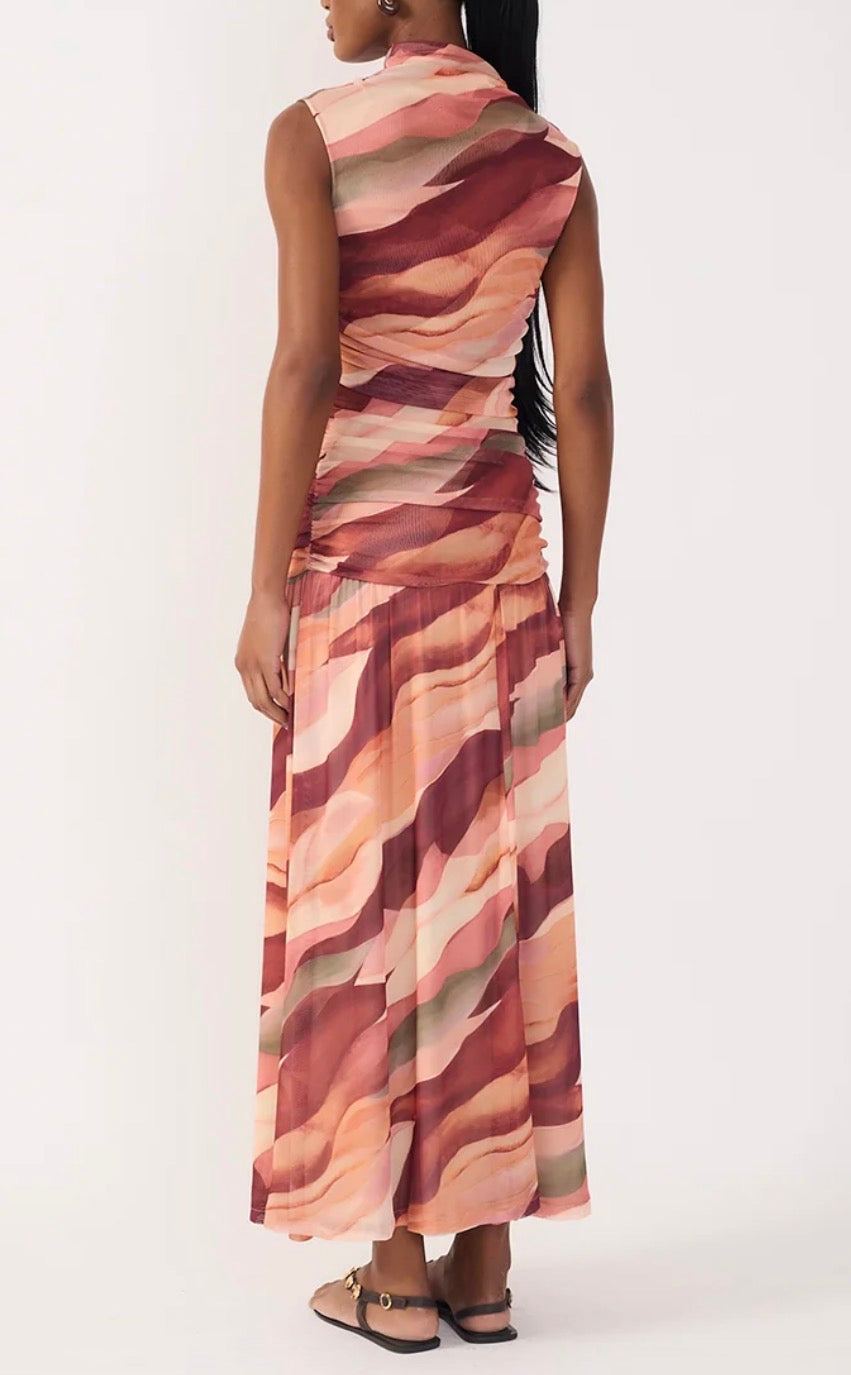 Dress To Multicolor Dunas High Neck Mesh Maxi Dress