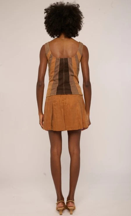 Love The Label Lenora Top in Brown Paneled Denim