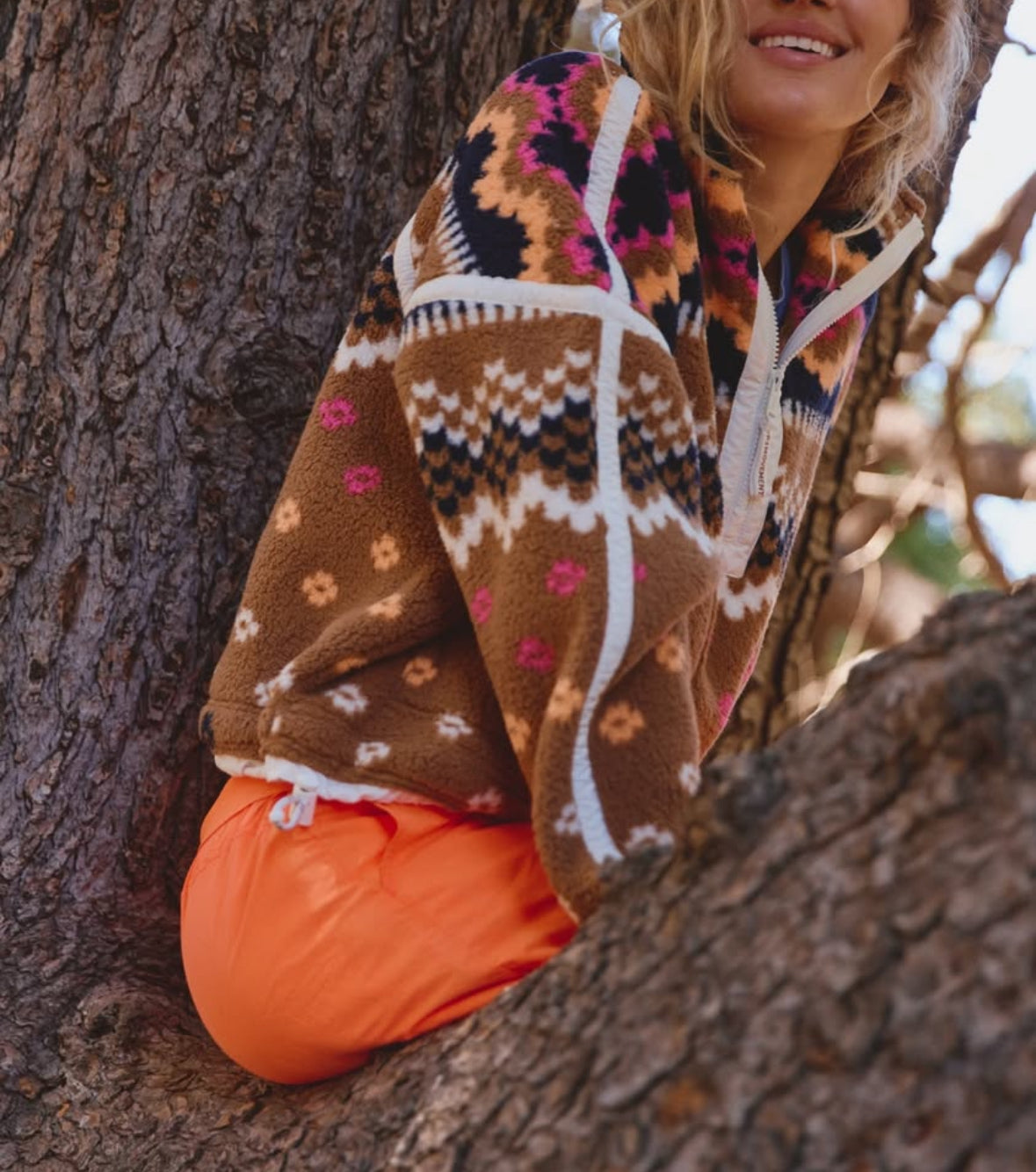 FP Movement Printed Mountain High 1/2 Zip Pullover in Isle Knit Twig Combo