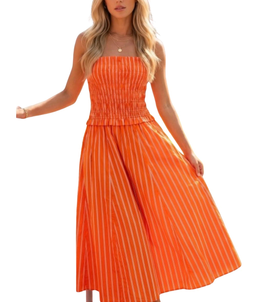 Layla Striped Midi Dress in Orange White