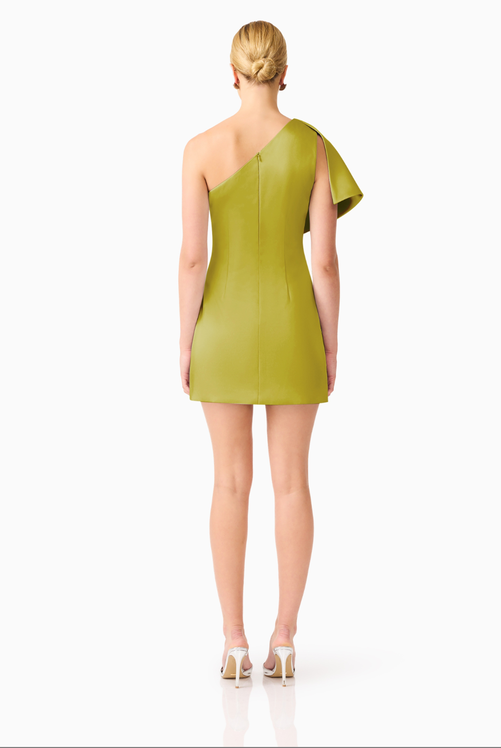 Elliatt Camellin Asymmetric Mini Dress in Khaki Green