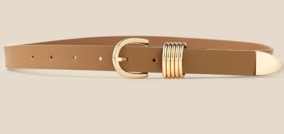 Lollie Multi Ring Vegan Leather Belt in Taupe