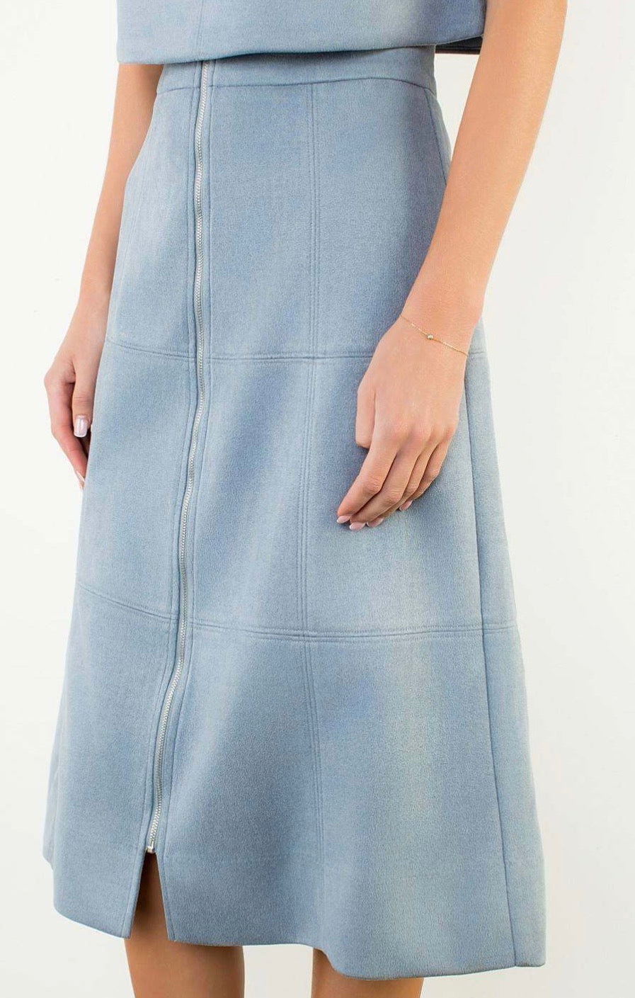 Jefferson Suede Midi Skirt in Blue