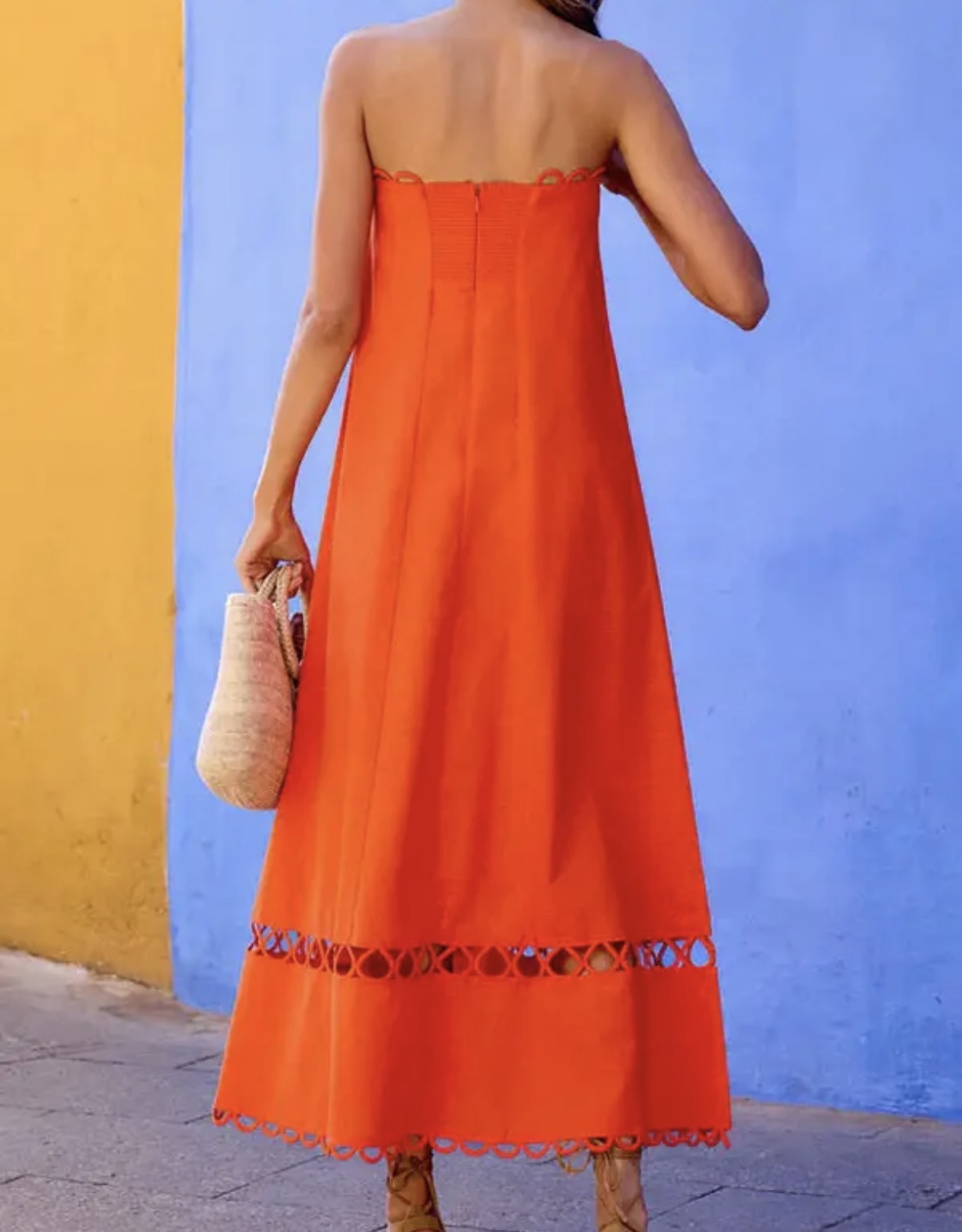 Knox Midi Strapless Dress in Orange