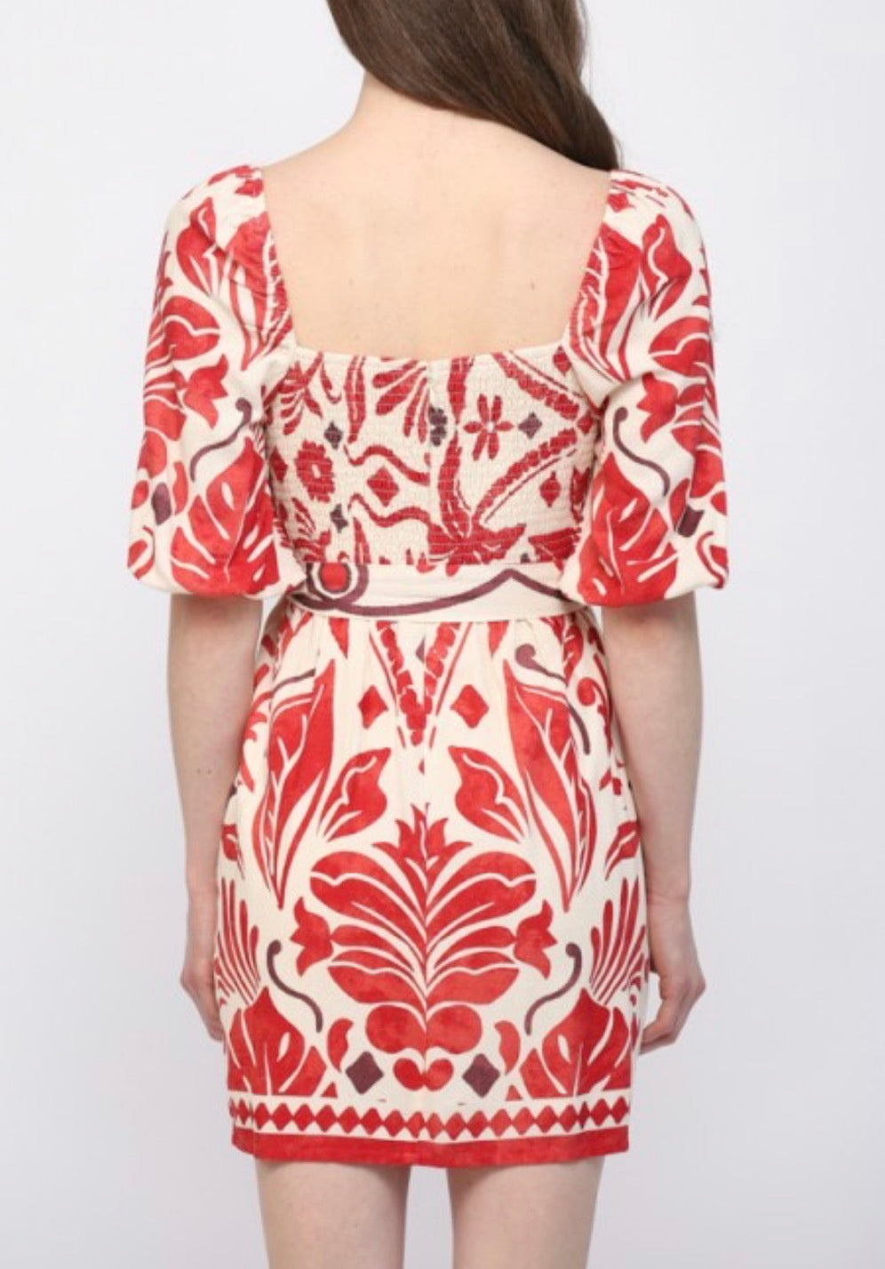 Reagan Tie Waist Mini Dress in Ivory Red