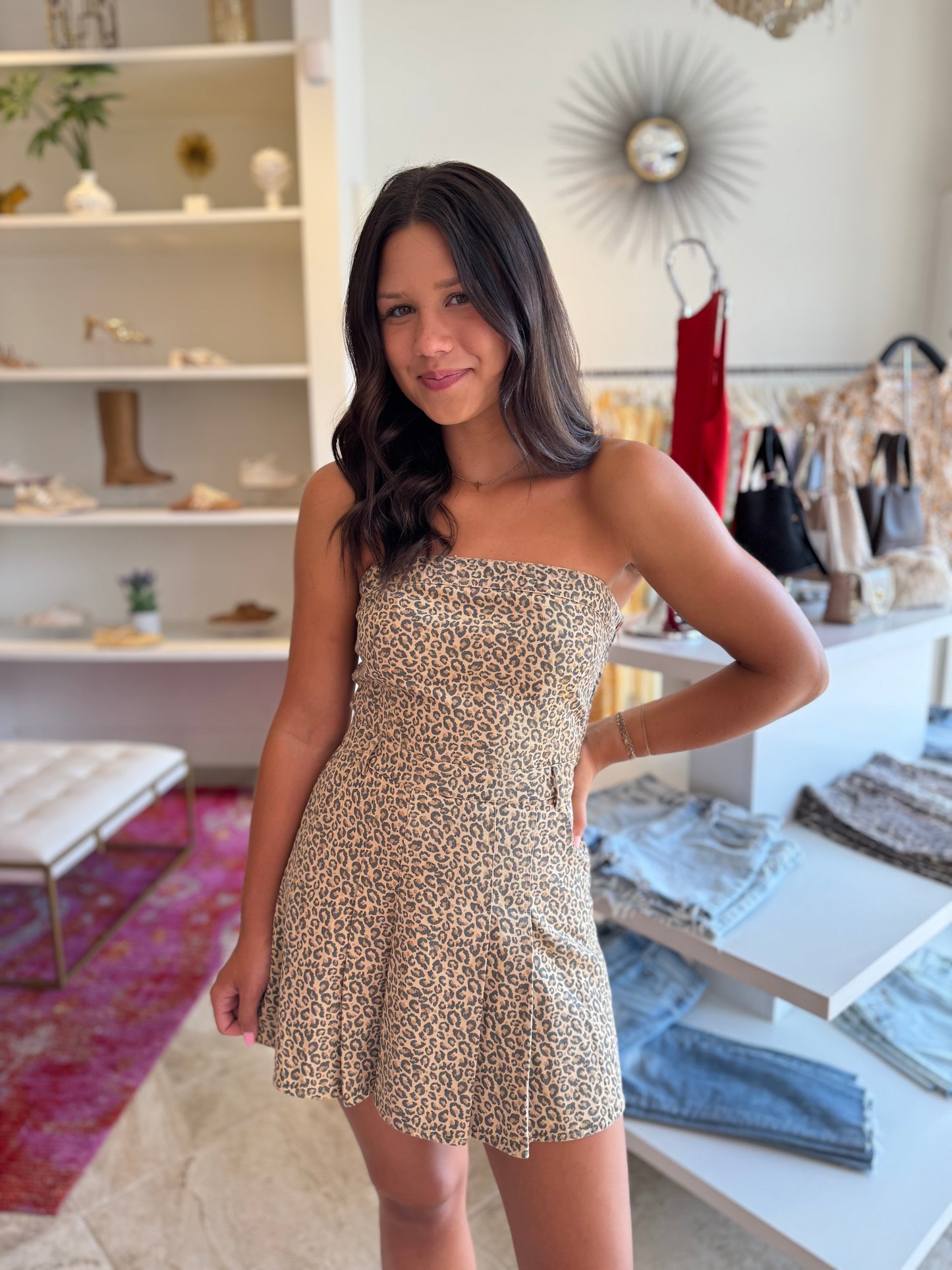 Lesley Leopard Strapless Romper