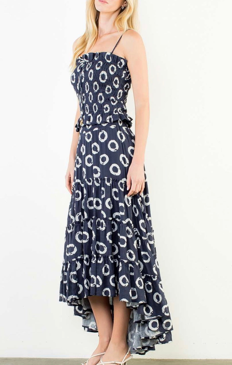 Lamar Print Tank Top & Midi Skirt Set in Navy