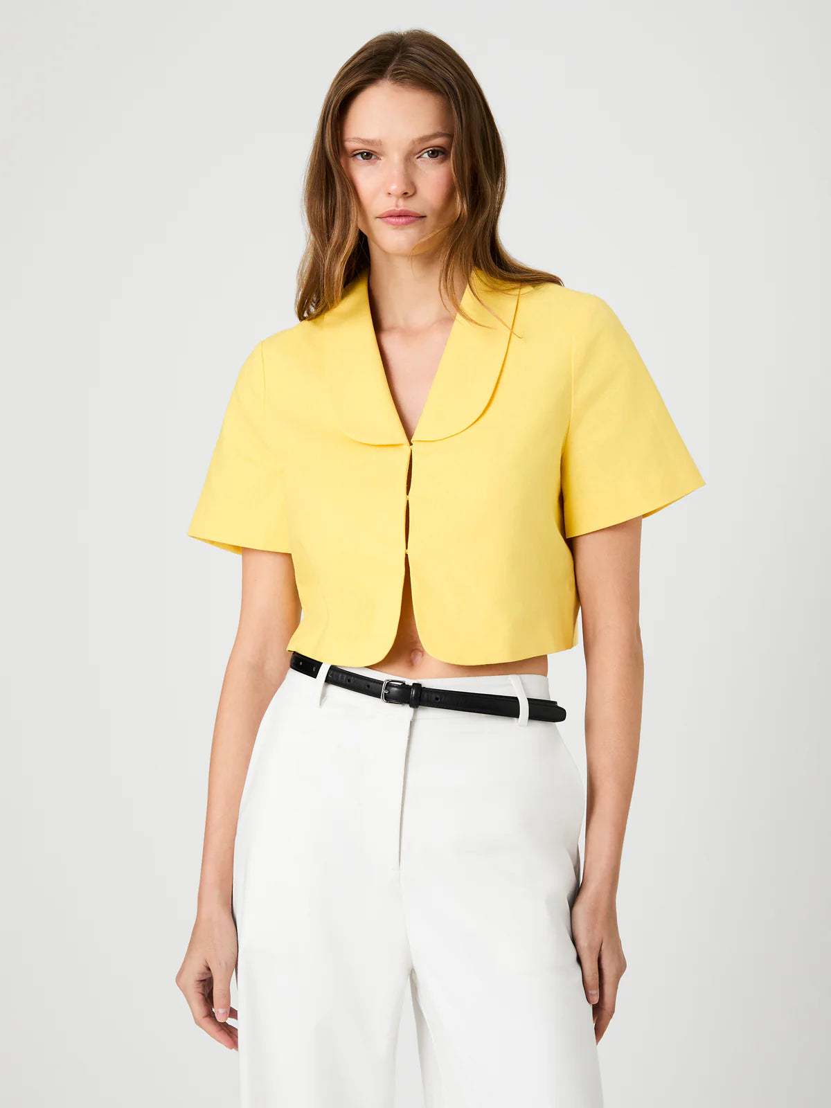 French Connection Theo Linen Collar Top in Daisy Yellow
