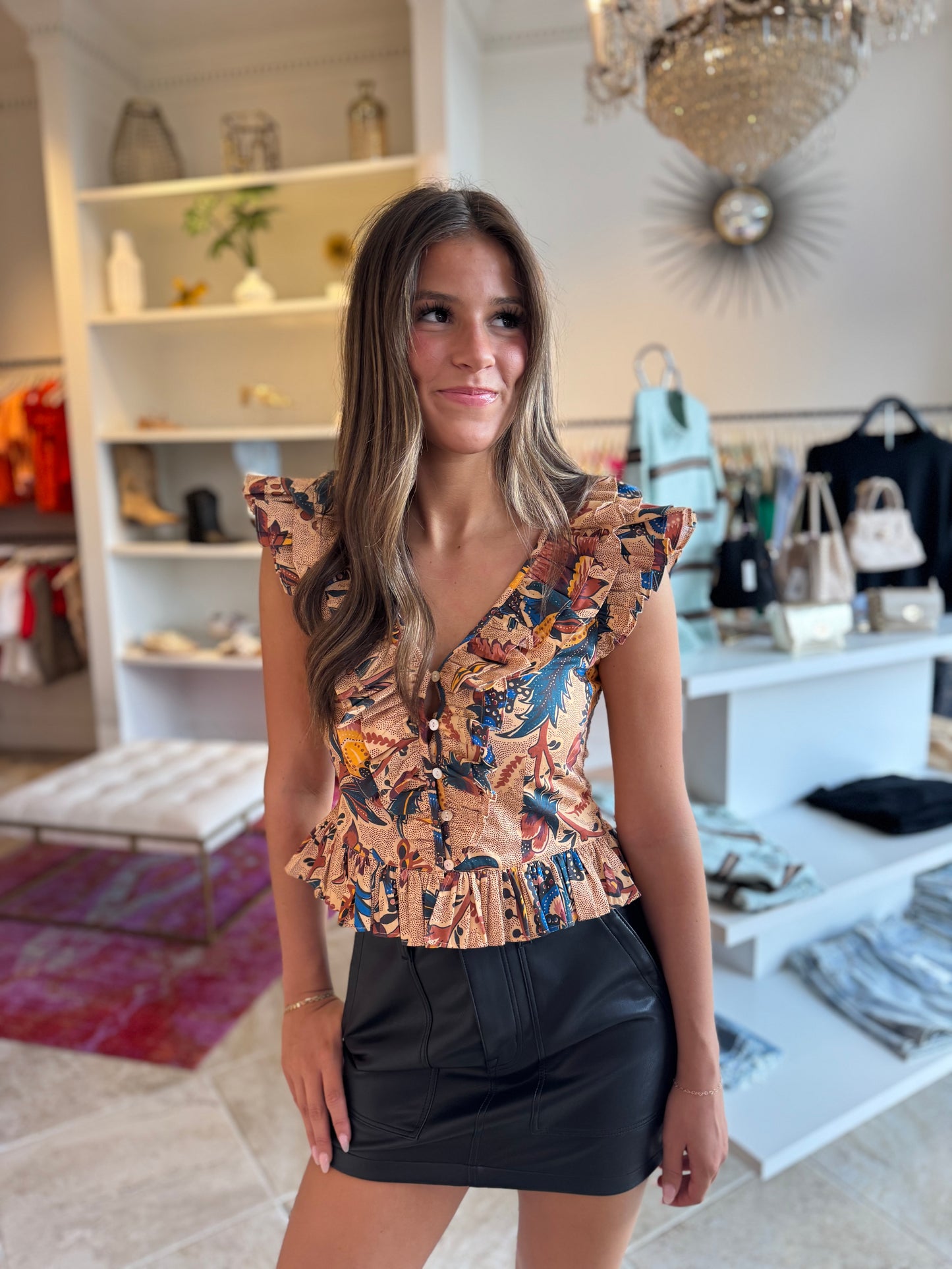 Love The Label Carmelia Top in Aster Harvest Print