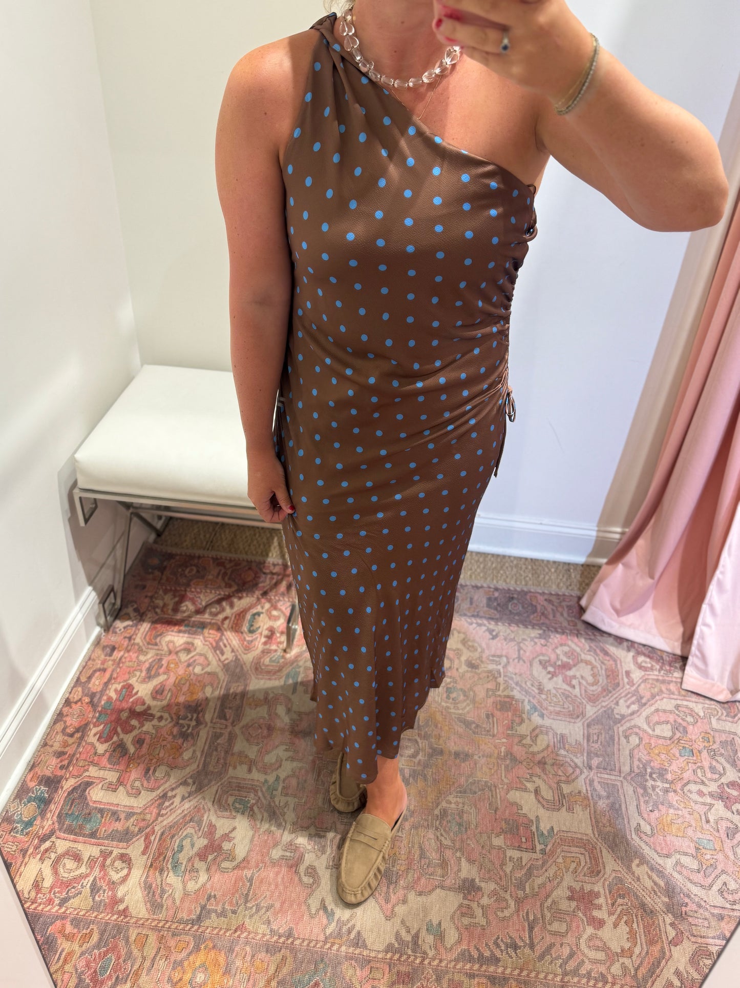 Theresa Polka Dot One Shoulder Maxi Dress