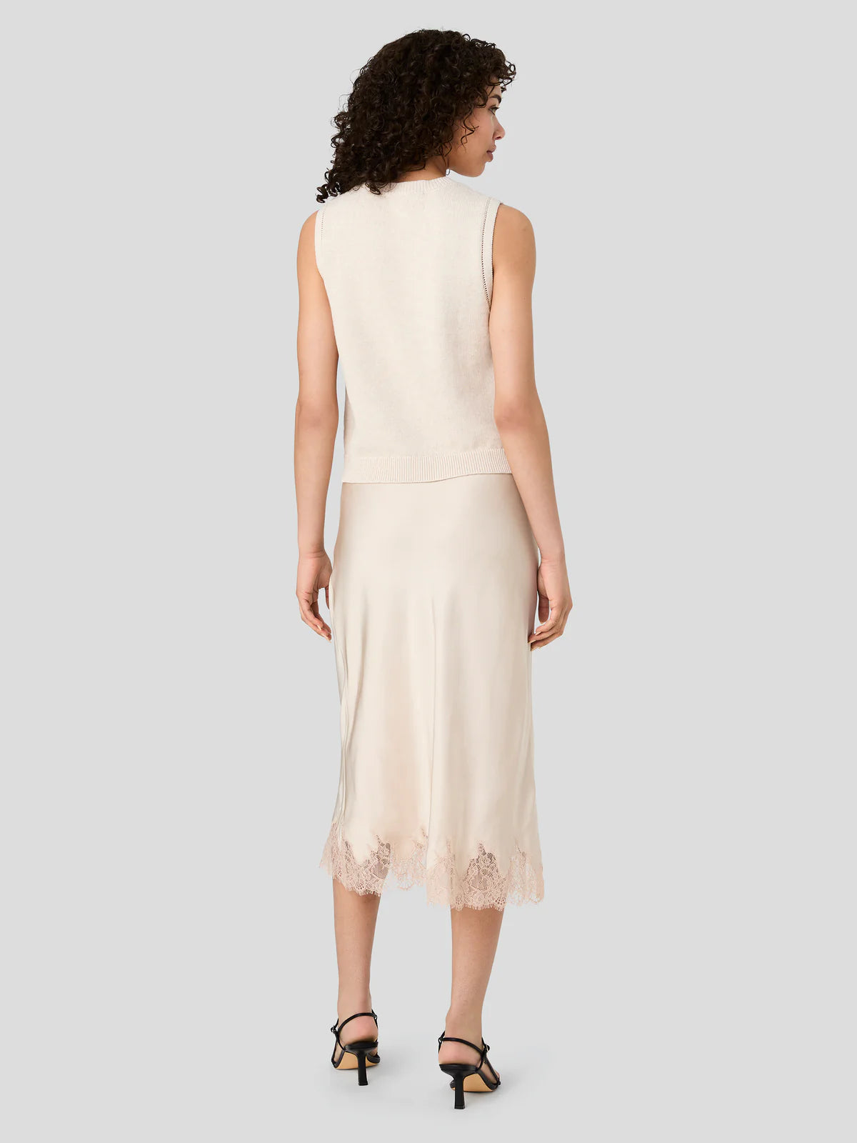 French Connection Mozart Sleeveless Pointelle Top in Oatmeal