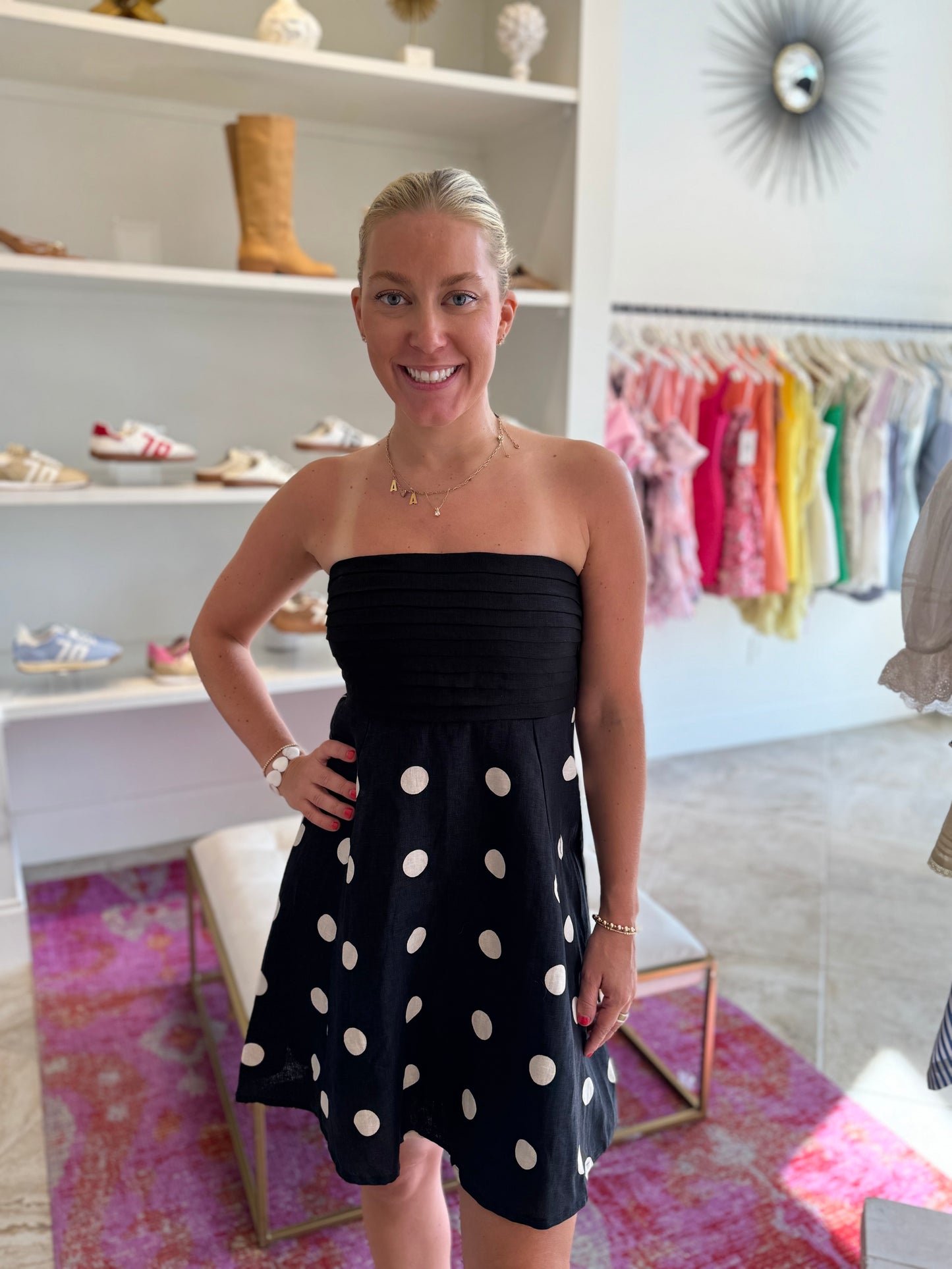 Lusana Talia Mini Dress in Savanah Spot Black