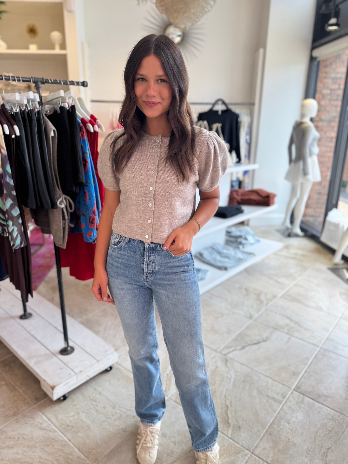 Elle Puff Sleeve Crew Neck Sweater