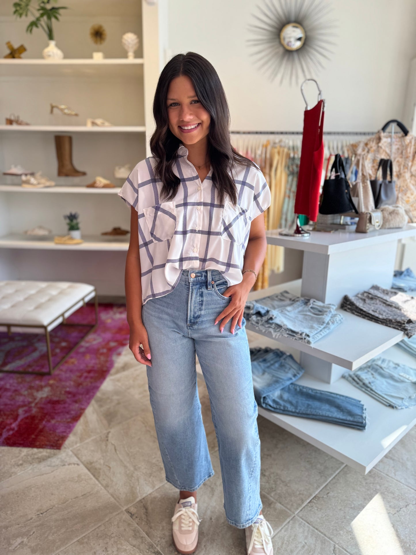 Koch Spencer Top in Marine Plaid