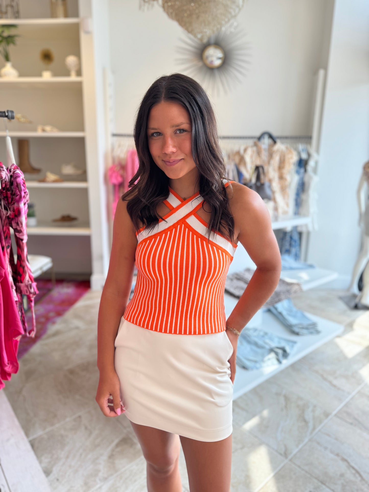 Ryleigh Contrast Halter in Orange / White