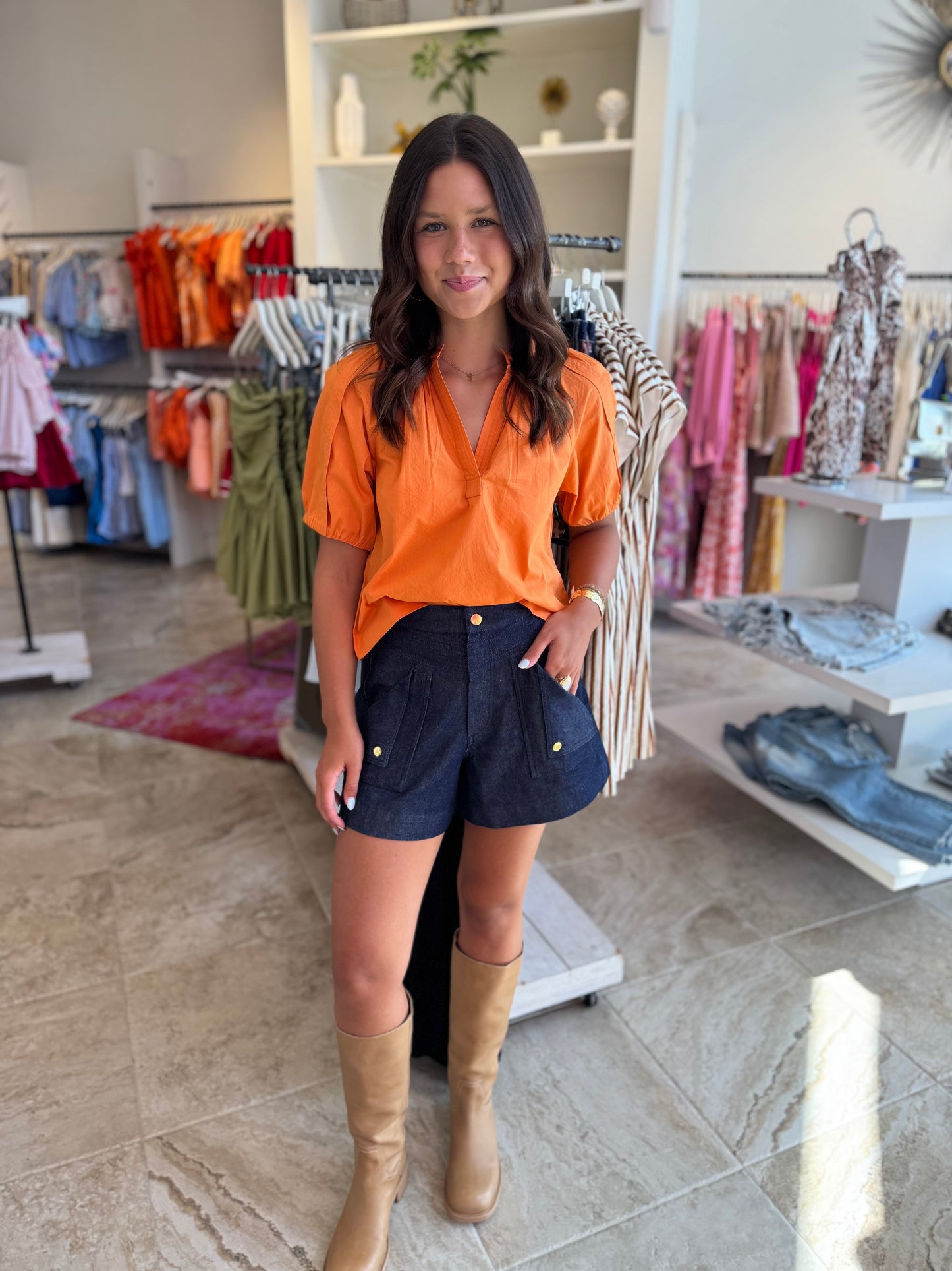 La Roque Henley Blouse in Orange