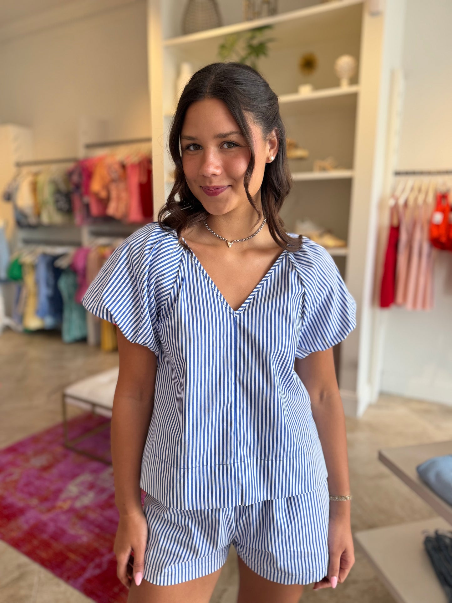 Stark X Rhonda Top in Navy White Stripe
