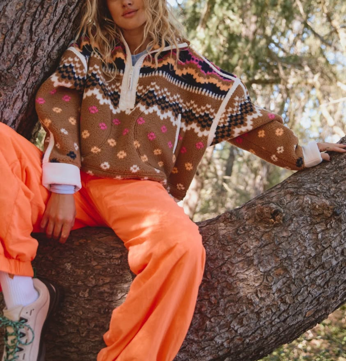 FP Movement Printed Mountain High 1/2 Zip Pullover in Isle Knit Twig Combo