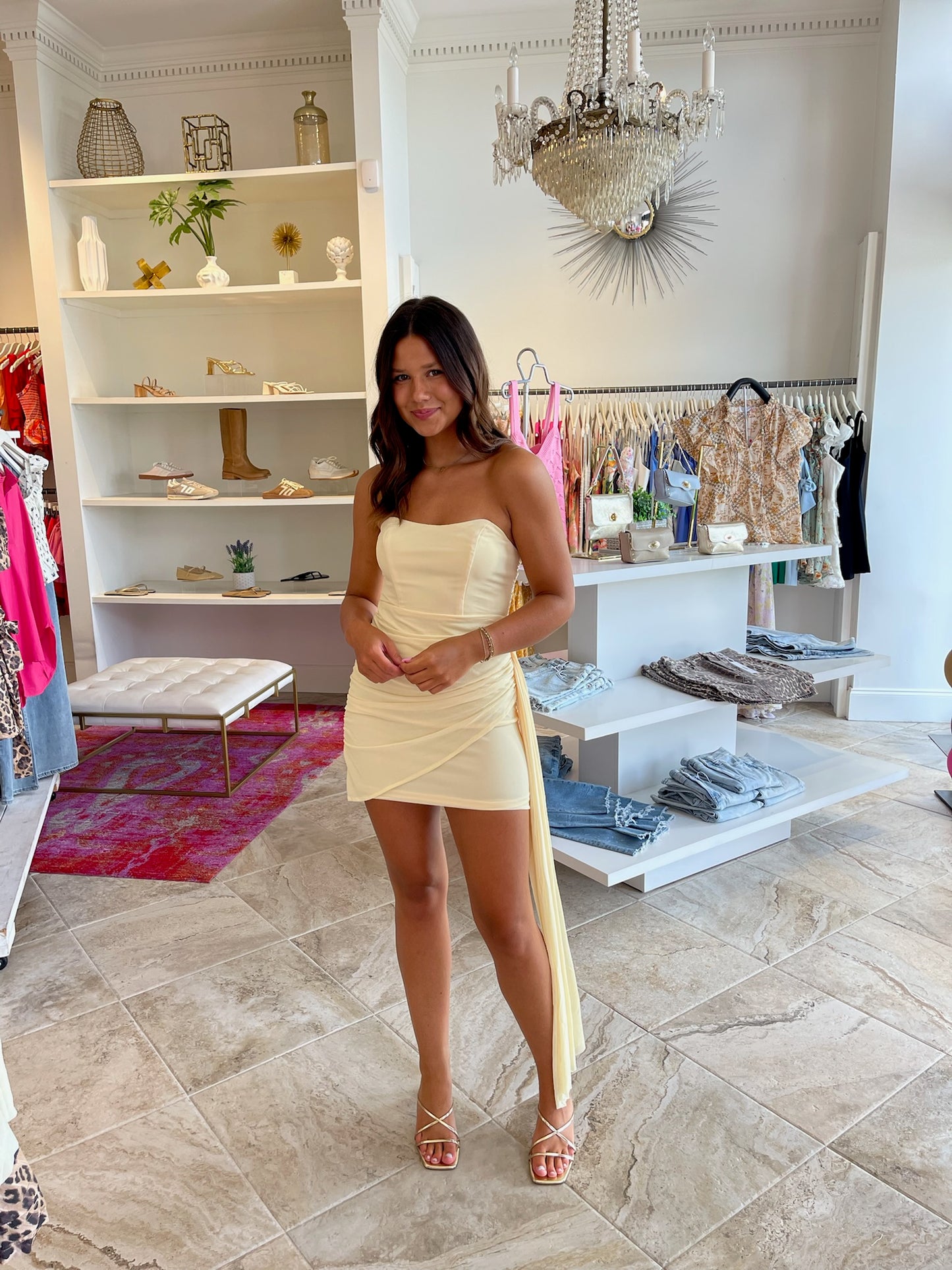 Evelyn Ruched Asymmetrical Dress