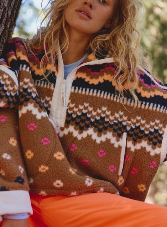 FP Movement Printed Mountain High 1/2 Zip Pullover in Isle Knit Twig Combo