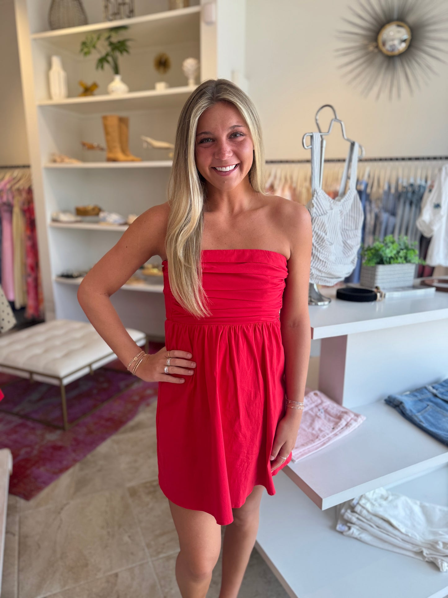 Stassi Strapless Mini Dress in Red