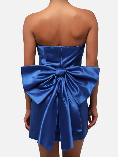 Melody Bow Back Tafetta Mini Dress in Royal Blue