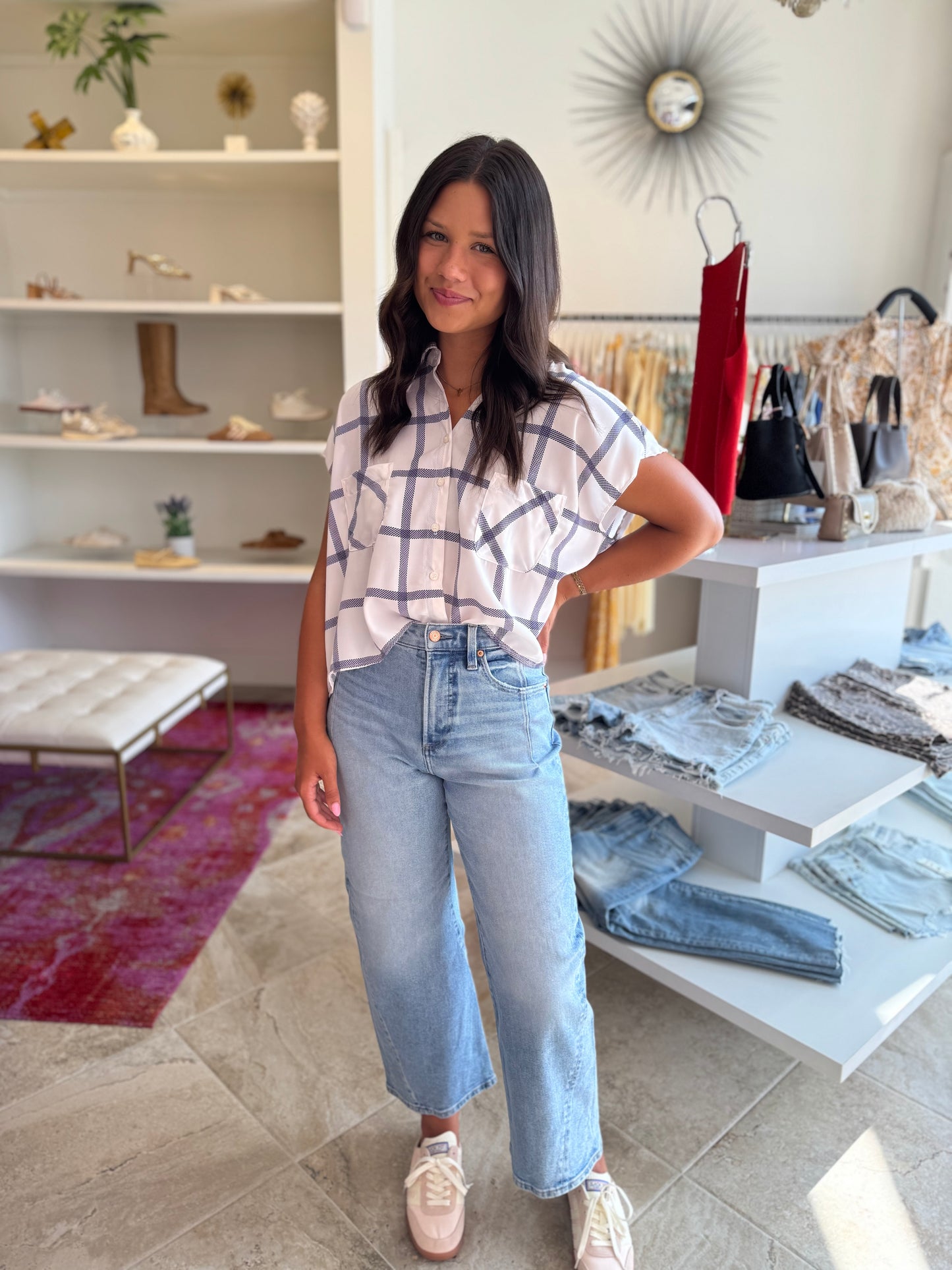 Koch Spencer Top in Marine Plaid