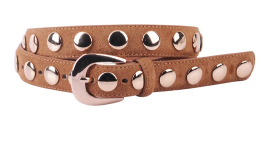 Marlie Suede Belt With Studs in Camel