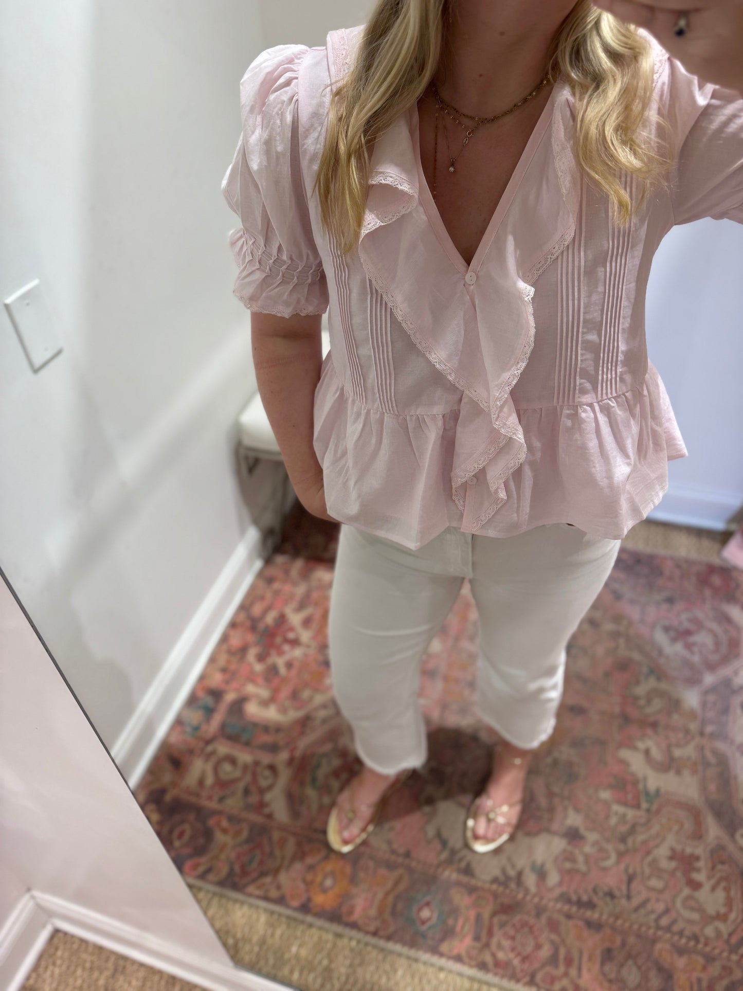 A.Ren Maisie Ruffle Top in Light Pink