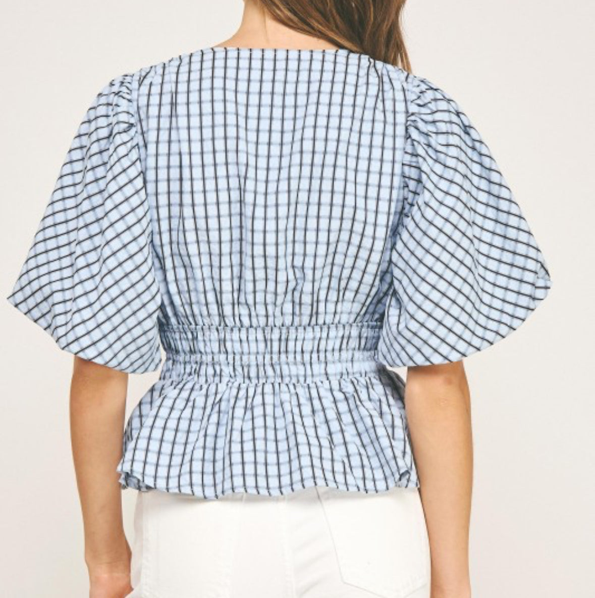 Chotty Checkered Puff Sleeve Blouse