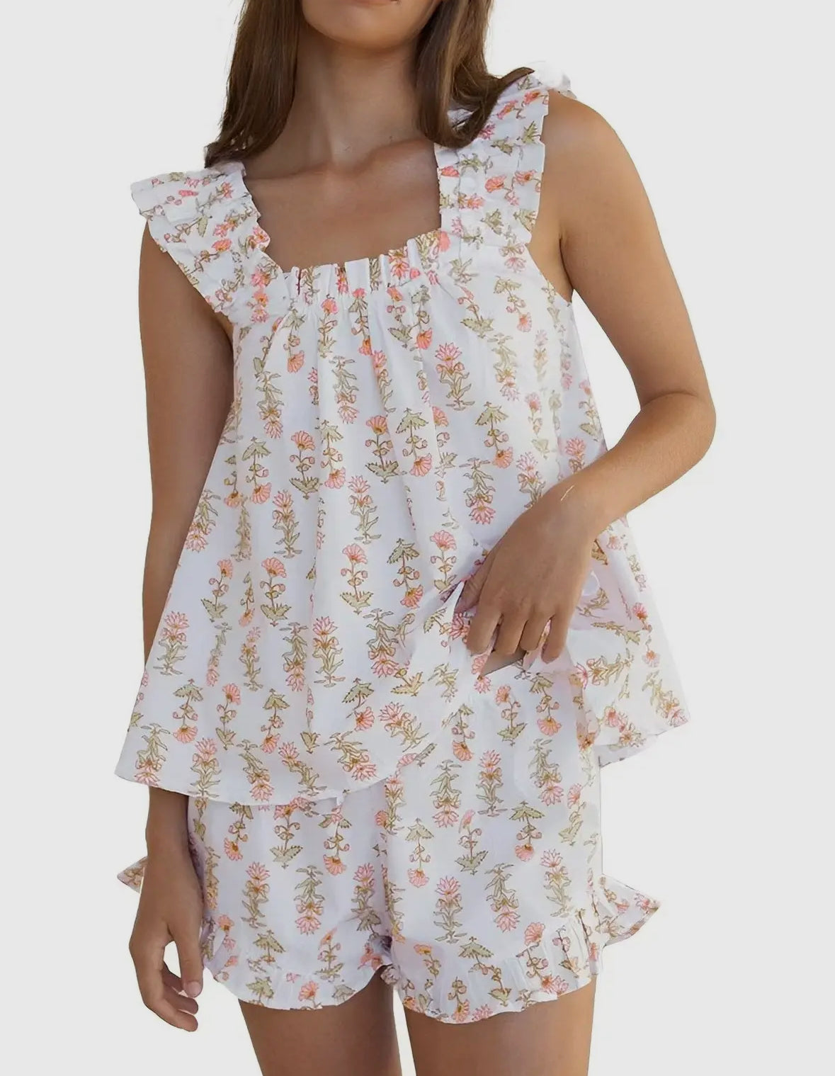 Lottie Floral Ruffle Trim Pajamas
