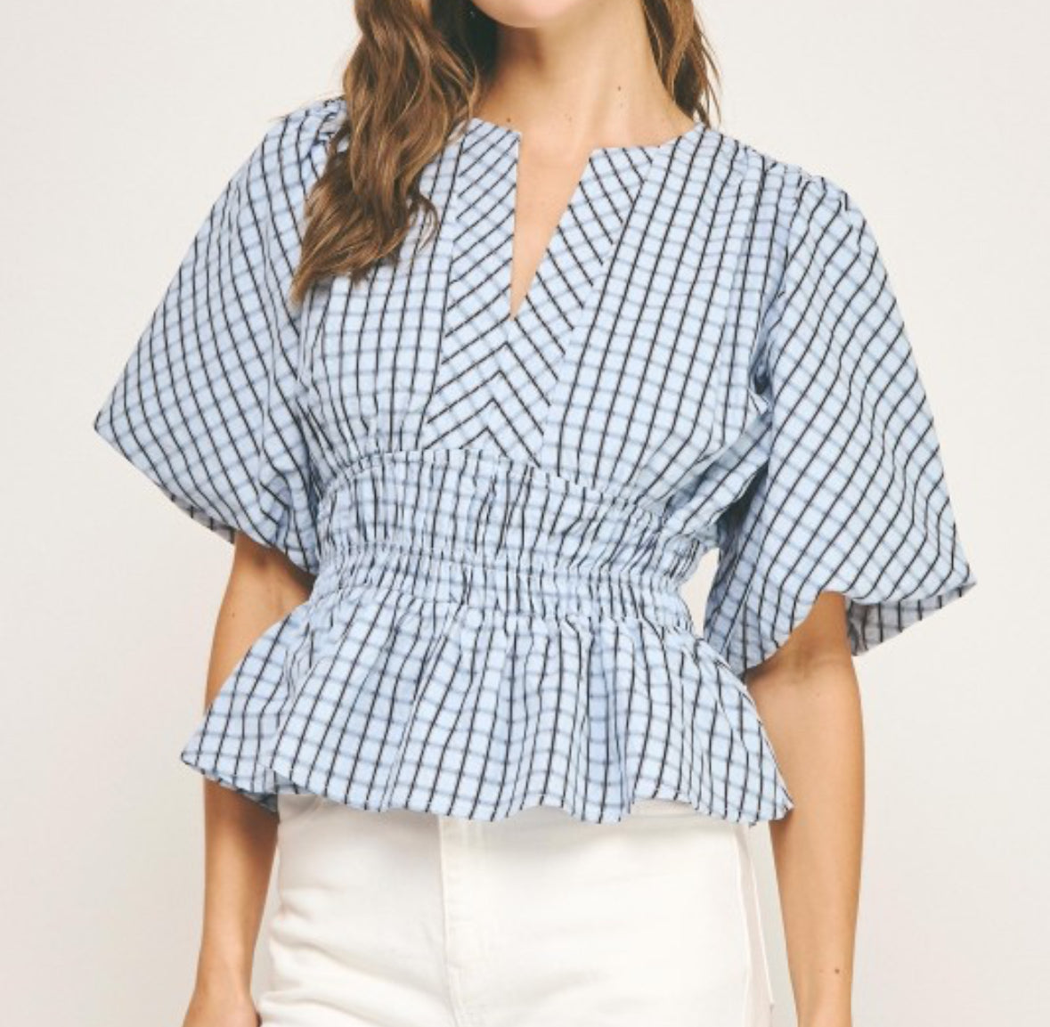 Chotty Checkered Puff Sleeve Blouse