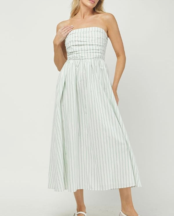 Hampy Maxi Dress in Green White Stripe