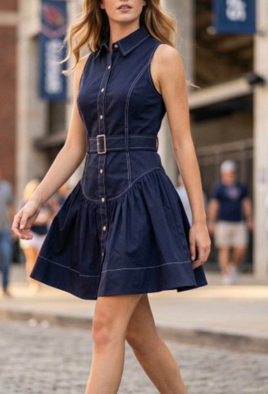 Macey Denim Dress in Navy