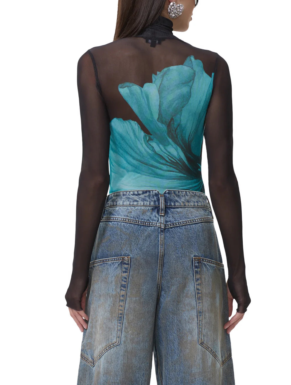 AFRM Zadie Longsleeve Turtleneck Top in Teal Flower