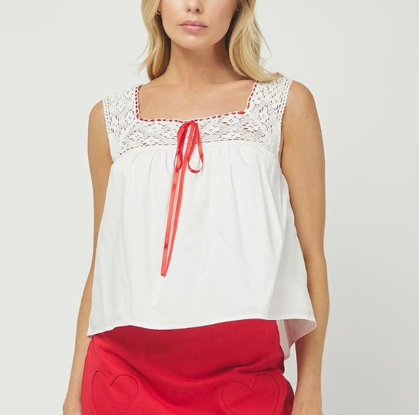 Veronica Poplin Top With Crotchet Trim