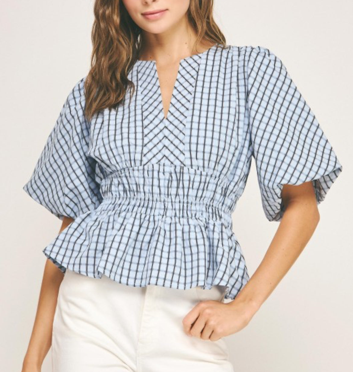 Chotty Checkered Puff Sleeve Blouse