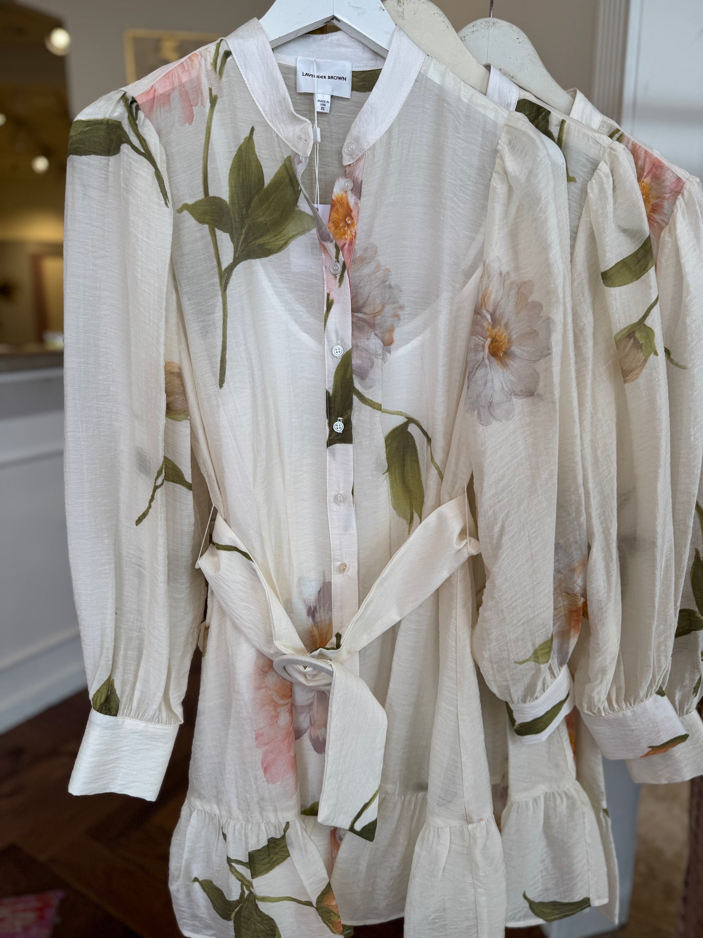 Lavender Brown Elizabeth Dress in Cream Taupe