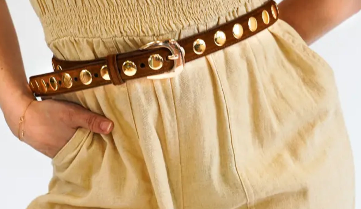 Marlie Suede Belt With Studs in Camel
