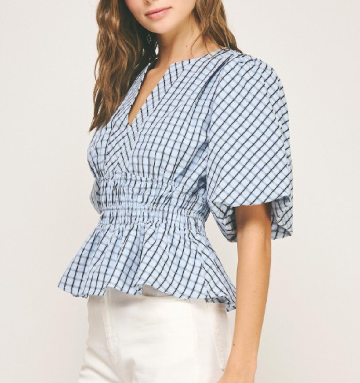 Chotty Checkered Puff Sleeve Blouse